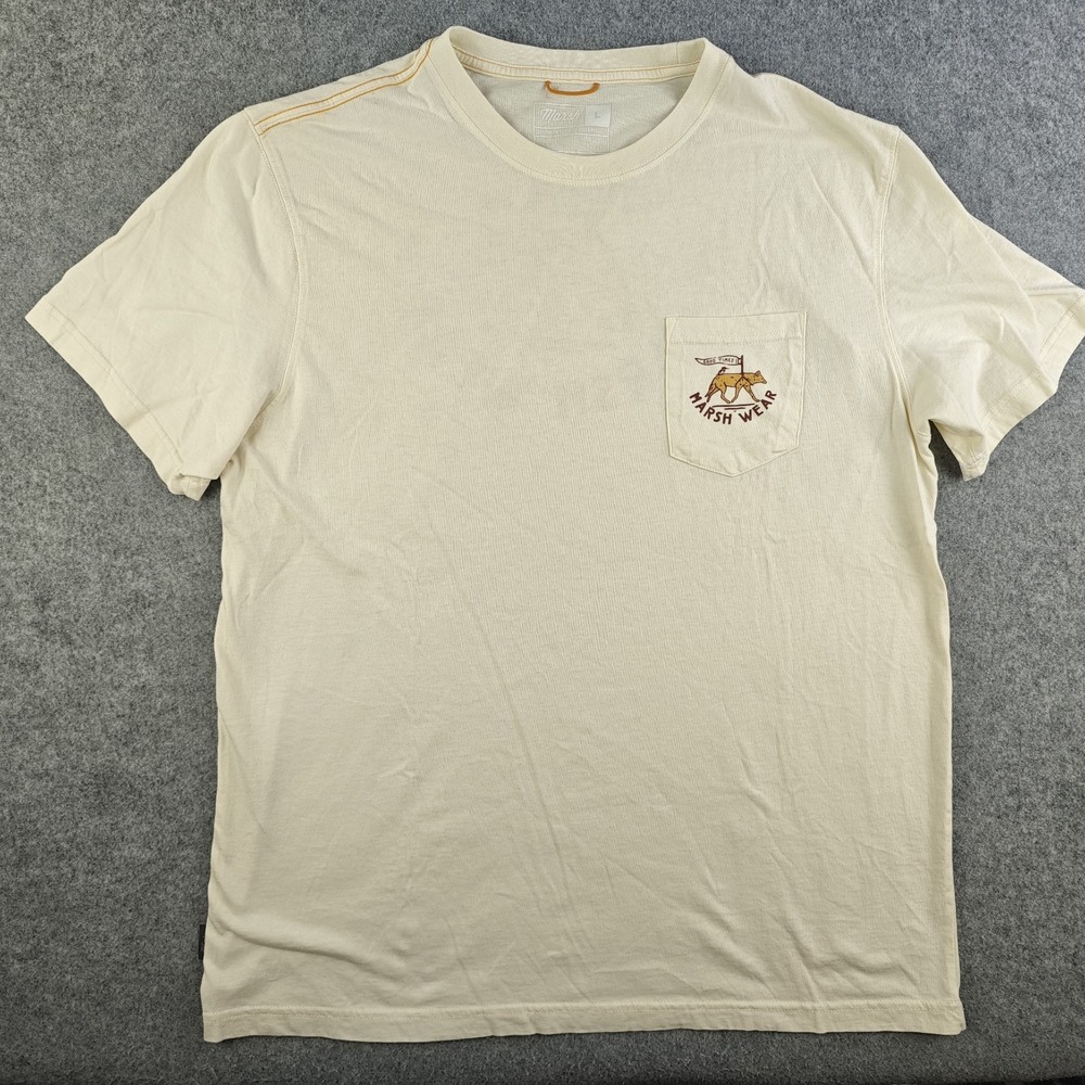 Marsh Wear T Shirt Mens Large Cream Coyote Graphic Pocket Tee Pursuit Good Times